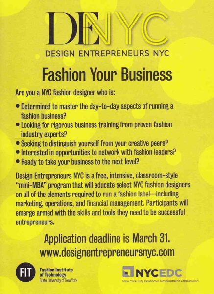 design  entrepreneurs call deadline  march 31st- 2013